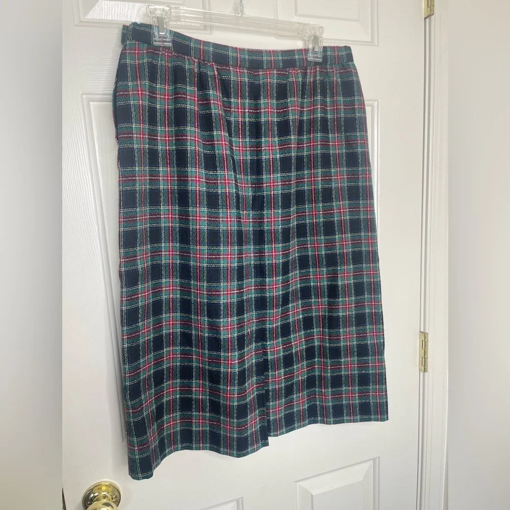 Vintage Pendleton Wool Plaid Skirt  black Stewart Tartan Knee Length |‎ 12